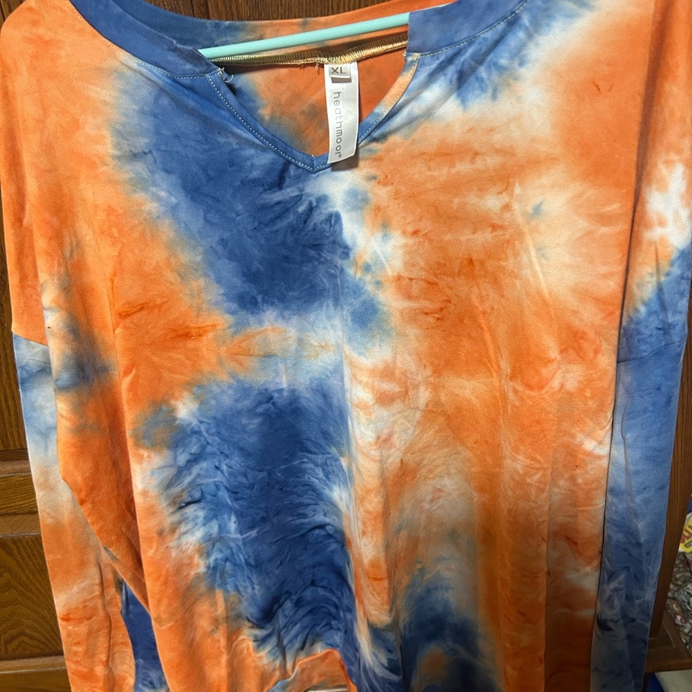 Heath Ceramics Orange and Blue Tie-Dye Long Sleeve Top